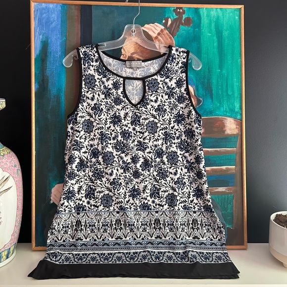 Laura Petites  Black and Blue Floral Tunic M - Picture 2 of 16
